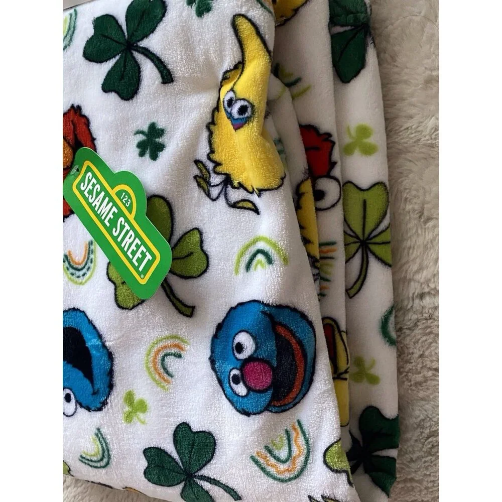 Sesame Street‎ Cookie Monster Elmo Grover St. Patrick’s Day Blanket 60”x70” NEW